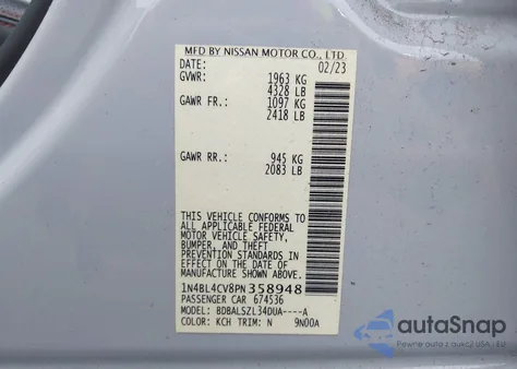 2023 Nissan Altima Sr Fwd z USA, uszkodzony, nr VIN 1N4BL4CV8PN358948